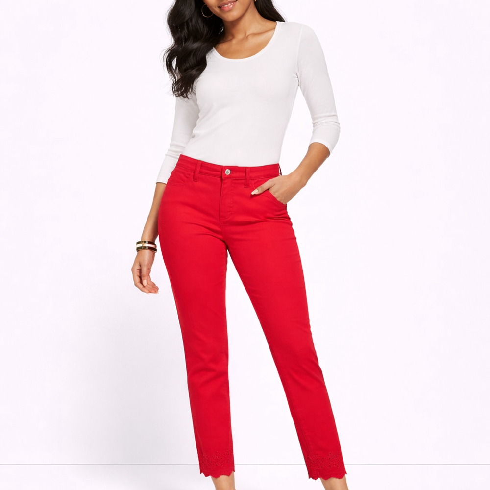 Talbots Petite Red Slim Ankle Jeans Frayed Hem 10P